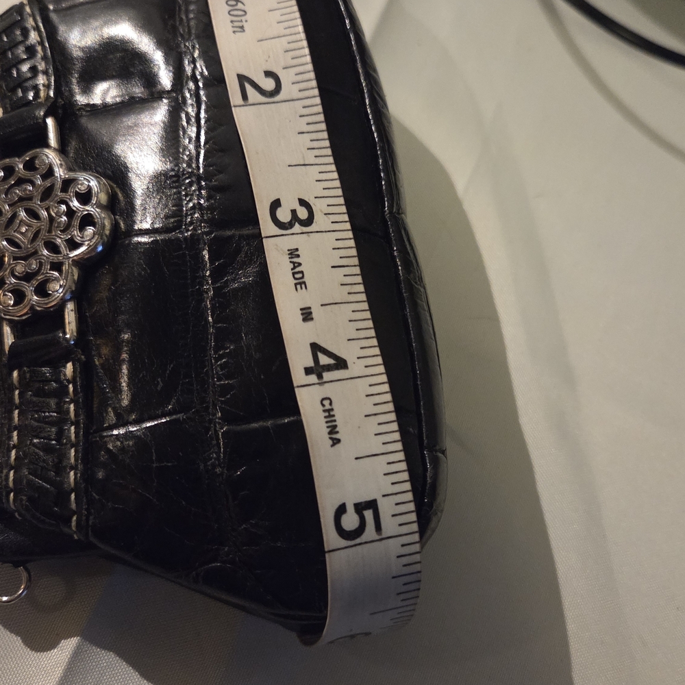Brighton Black Croc Embossed Leather Kiss Lock Coin Elegant Black Leather Clutch - Picture 8 of 12